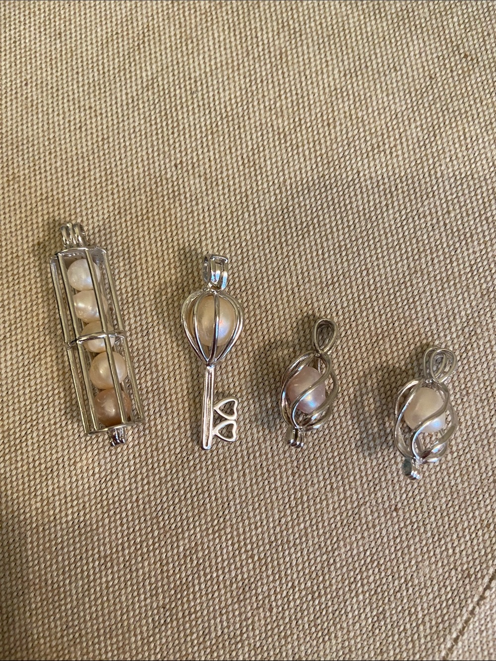 Sterling Silver Cage Pendant Necklace Charms with Natural Akoya Pearl